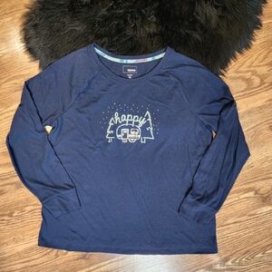 Sonoma Intimates Navy Blue Happy Camper Long Sleeve Pajama Top Women's Size XL